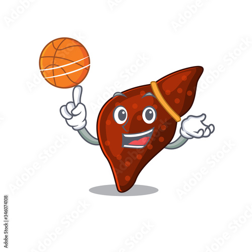 Gorgeous human cirrhosis liver mascot design style with basketball