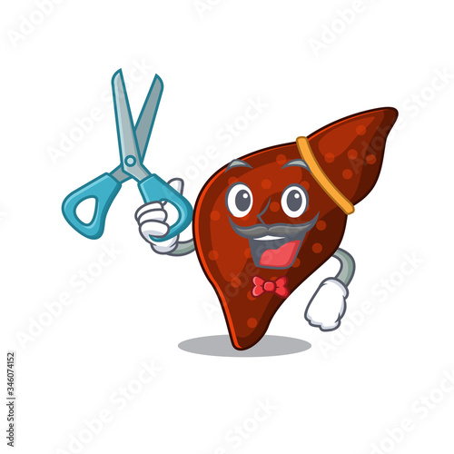 Sporty human cirrhosis liver cartoon character design with barber