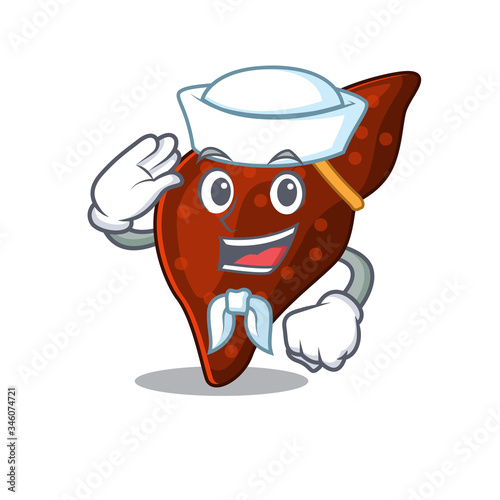 Sailor cartoon character of human cirrhosis liver with white hat