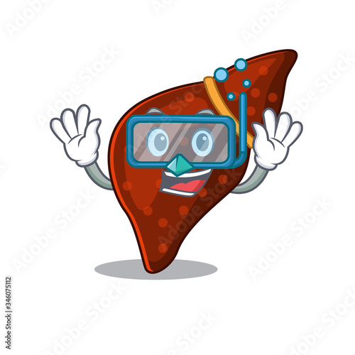 Human cirrhosis liver mascot design concept wearing diving glasses