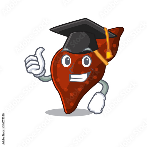 Happy face of human cirrhosis liver in black graduation hat for the ceremony