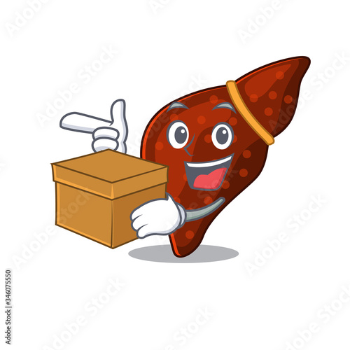 An picture of human cirrhosis liver cartoon design concept holding a box