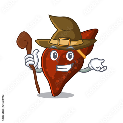 Human cirrhosis liver sneaky and tricky witch cartoon character