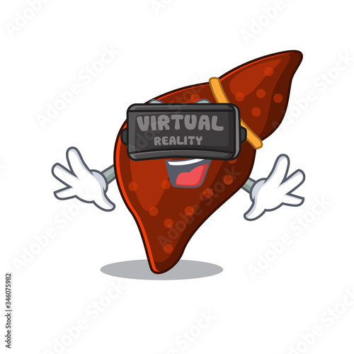 Cartoon design style of human cirrhosis liver with modern Virtual Reality headset
