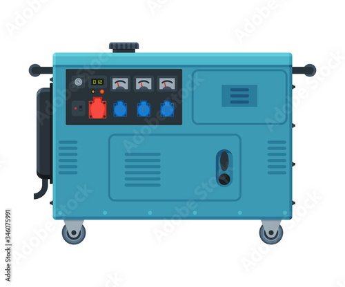 Portable Power Generator on Wheels, Diesel Electrical Engine Equipment Vector Illustration