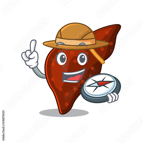 mascot design concept of human cirrhosis liver explorer with a compass