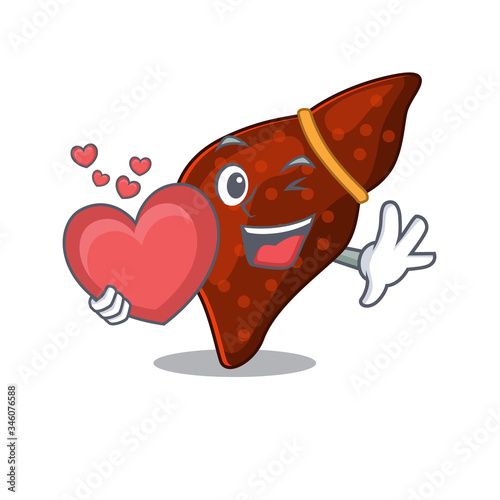 A sweet human cirrhosis liver cartoon character style with a heart