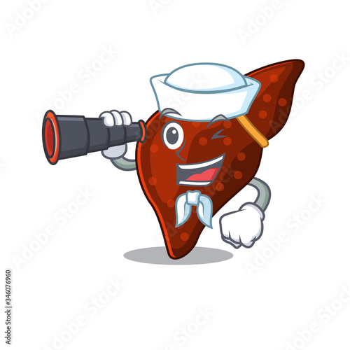 A cartoon icon of human cirrhosis liver Sailor with binocular
