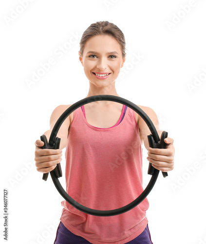 Sporty young woman training...