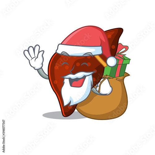 Cartoon design of human cirrhosis liver Santa with Christmas gift