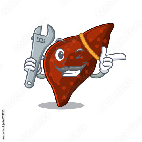 A picture of human cirrhosis liver mechanic mascot design concept