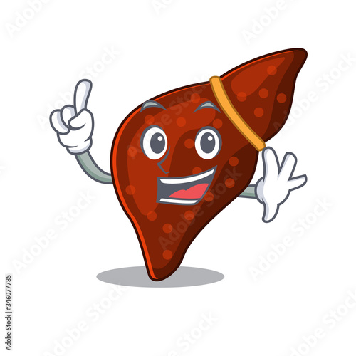 Human cirrhosis liver mascot character design with one finger gesture