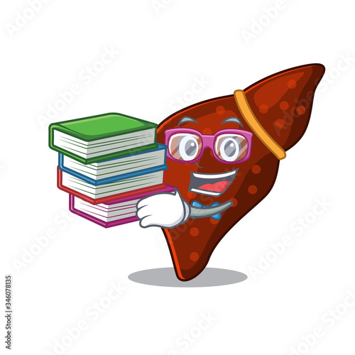 A diligent student in human cirrhosis liver mascot design concept with books