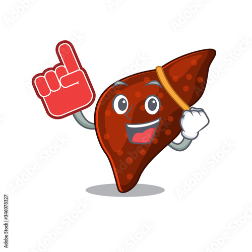 Human cirrhosis liver presented in cartoon character design with Foam finger