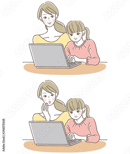 PC　女の子と母親　笑い困りセット