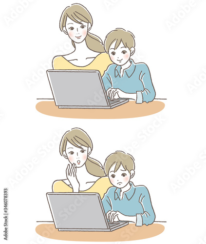 PC　男の子と母親　笑い困りセット