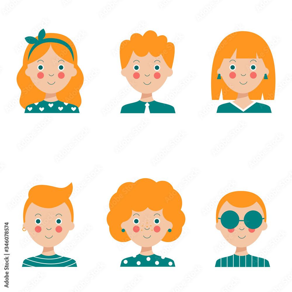 Collection of people portrait. Girls and boys with different haircuts. Collection of people portrait. Girls and boys with different haircuts.