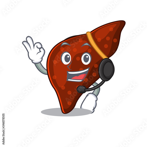 A gorgeous human cirrhosis liver mascot character concept wearing headphone