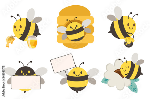 The collection of cute bee with the many action on the white background in flat vector style.Graphic resource about bee
for graphic,content , banner, sticker .