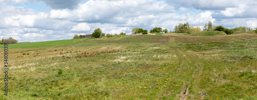 panorama of landscape in Denmark with blue sky and clouds