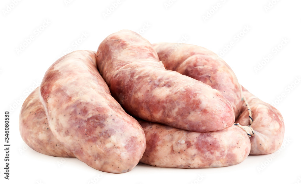 Raw meat sausages on a white background. Isolated Raw meat sausages on a white background. Isolated