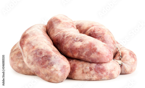 Raw meat sausages on a white background. Isolated