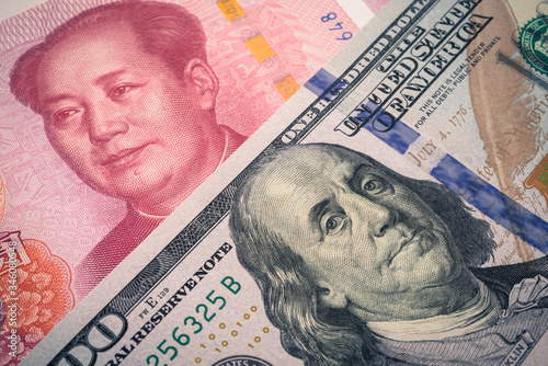 Photography Global world economy crisis situation, US vs China trade war and currency war concept