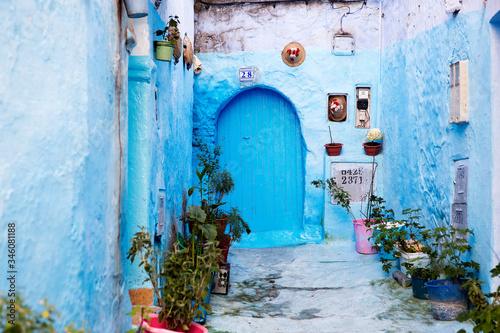 Chefchouen Moroccan blue city in the mountains  photo