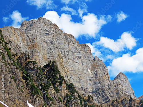 Alpine peak Brisi in the Churfirsten mountain range, between the Obertoggenburg region and Lake Walensee, Walenstadtberg - Canton of St. Gallen, Switzerland (Kanton St. Gallen, Schweiz) photo