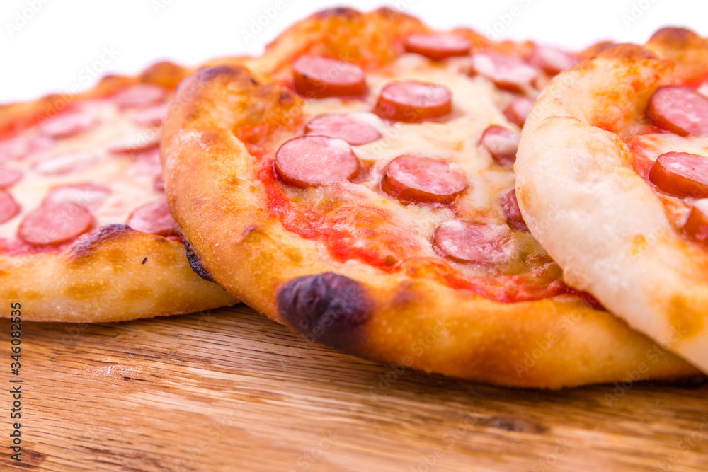 Tasty pepperoni pizza. Top view of hot pepperoni pizza. Close up Tasty pepperoni pizza. Top view of hot pepperoni pizza. Close up