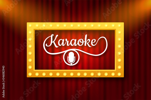 The microphone icon. Abstract banner with karaoke. Celebration party. Karaoke party banner layout. Vector stock illustration.