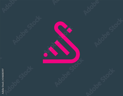Creative bright pink linear swan logo icon.