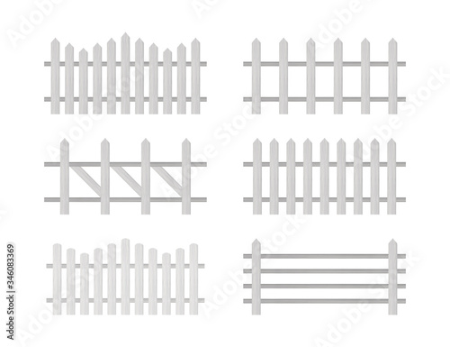 Wooden fence. Rustic fence, pickets. Vector stock illustration.