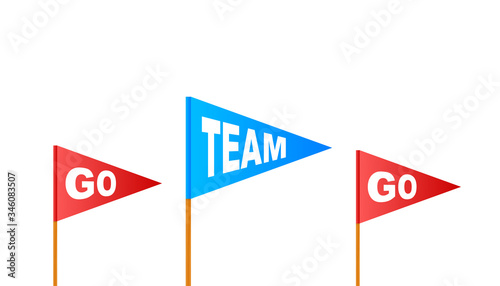 Go Team Triangle Banner. Go team in cartoon style. Vector stock illustration.