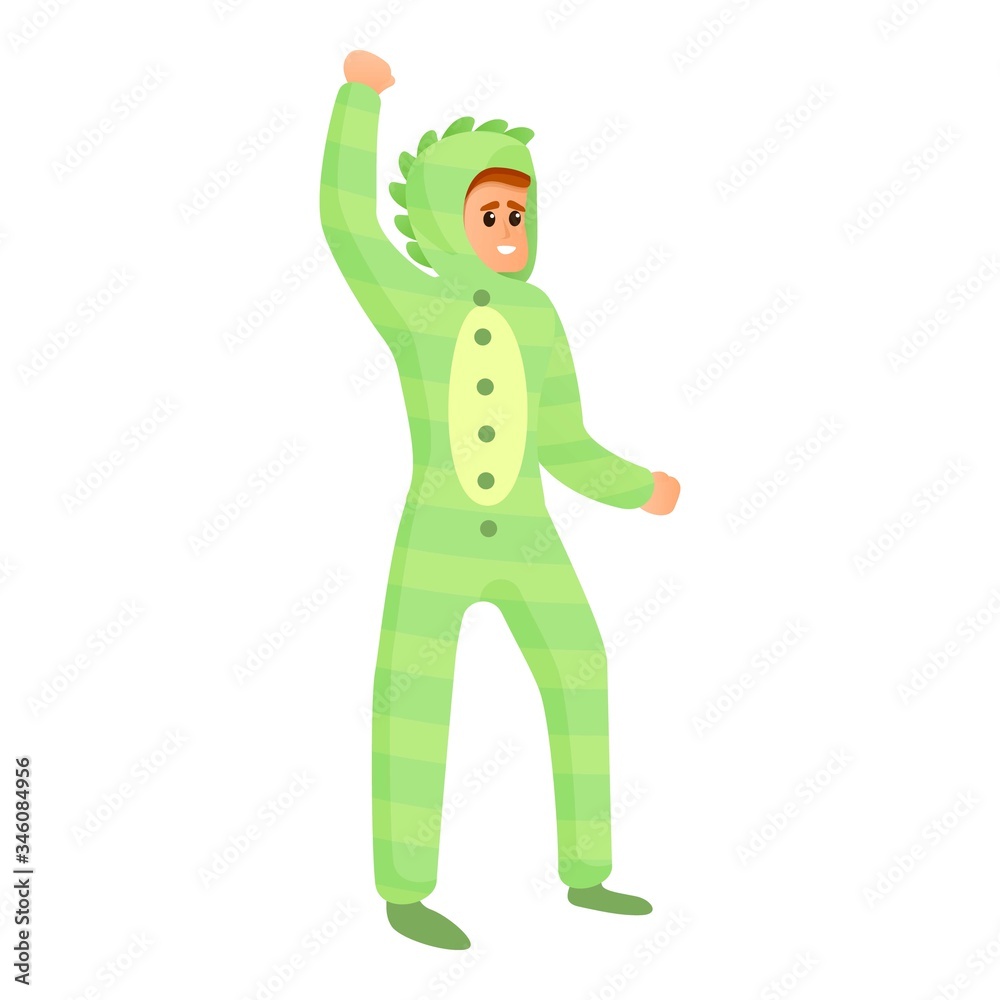 Green dino pajama boy icon. Cartoon of green dino pajama boy vector icon for web design isolated on white background Green dino pajama boy icon. Cartoon of green dino pajama boy vector icon for web design isolated on white background