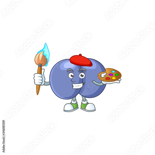 Artistic Artist of streptococcus pneumoniae cartoon character painting with a brush