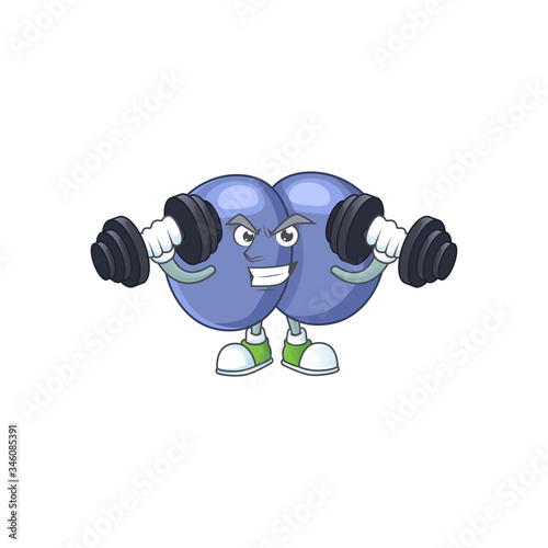 Fitness exercise streptococcus pneumoniae cartoon character using barbells