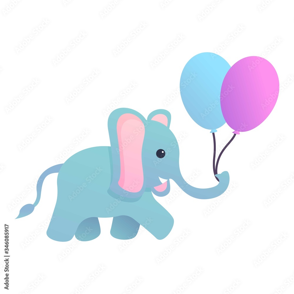 Elephant with balloons icon. Cartoon of elephant with balloons vector icon for web design isolated on white background Elephant with balloons icon. Cartoon of elephant with balloons vector icon for web design isolated on white background