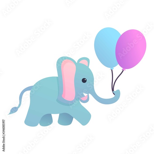 Elephant with balloons icon. Cartoon of elephant with balloons vector icon for web design isolated on white background