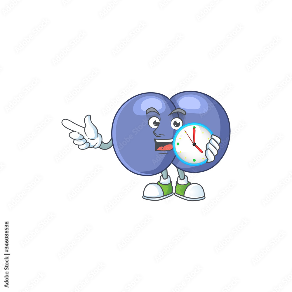Streptococcus pneumoniae mascot design concept holding a circle clock Streptococcus pneumoniae mascot design concept holding a circle clock