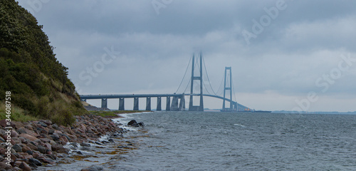 the big bridge in Denmark in fog 