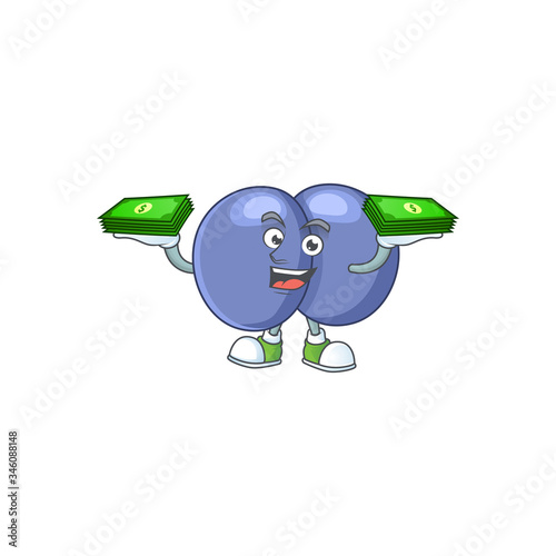 A cheerful streptococcus pneumoniae mascot design with some money on hands