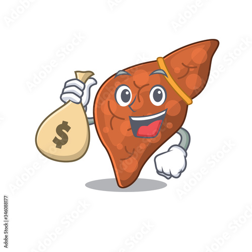 Rich human fibrosis liver cartoon design holds money bags
