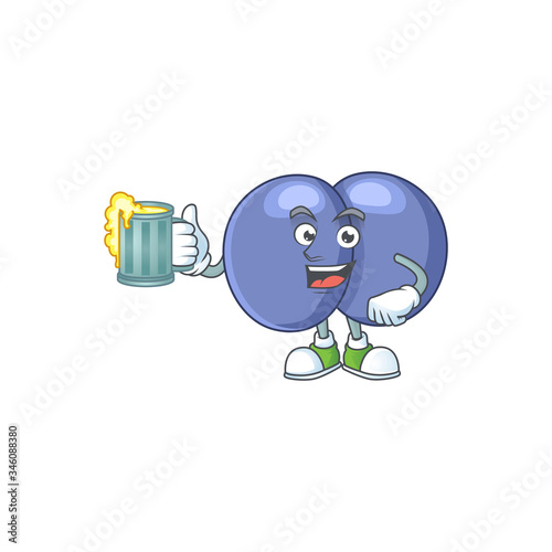 Happy streptococcus pneumoniae mascot style toast with a glass of beer