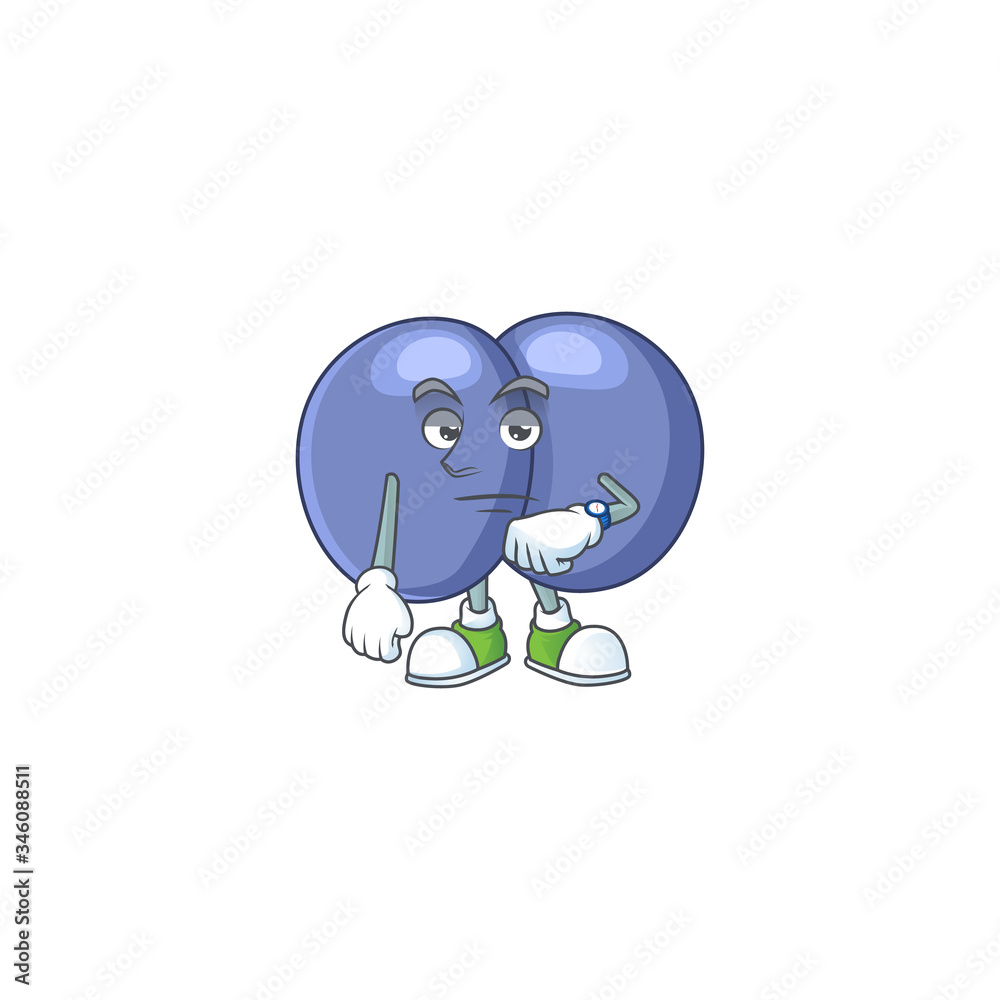 Streptococcus pneumoniae with waiting gesture cartoon mascot design concept Streptococcus pneumoniae with waiting gesture cartoon mascot design concept