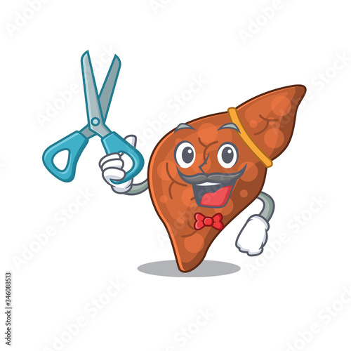 Sporty human fibrosis liver cartoon character design with barber