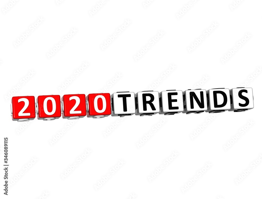 Trends 2020. 3D red-white crossword puzzle on white background. Creative Words.
