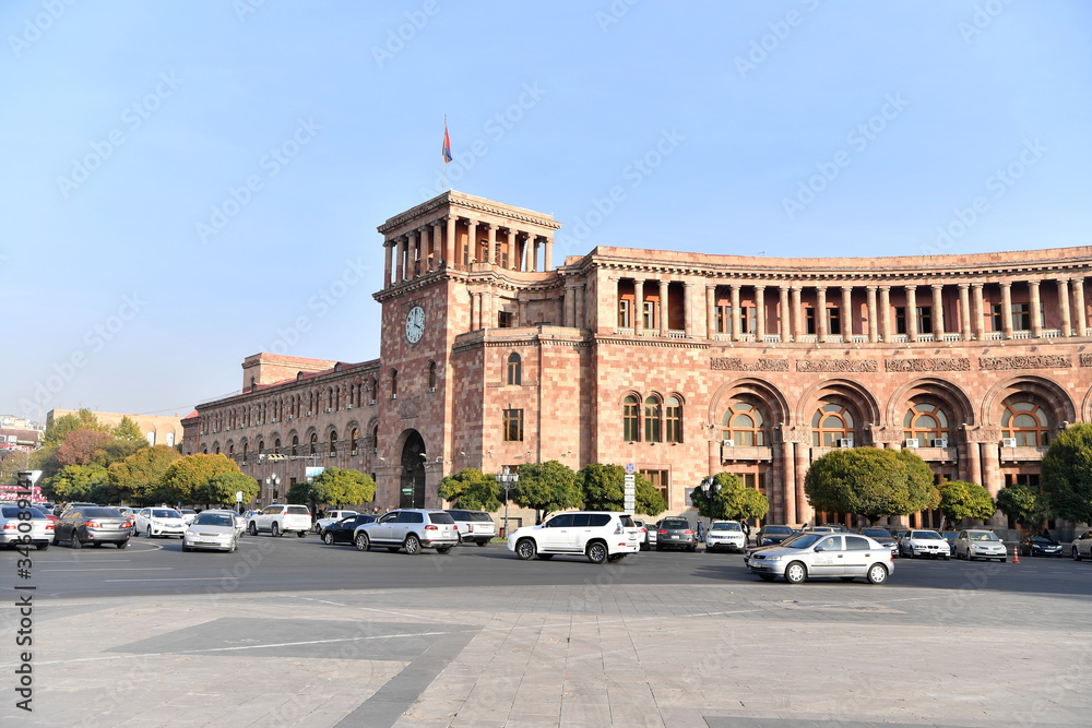 
Government of the Republic of Armenia, buildings, brown, square, Yerevan, city,