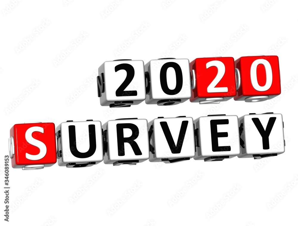 Survey 2020. 3D red-white crossword puzzle on white background. Creative Words. Survey 2020. 3D red-white crossword puzzle on white background. Creative Words.