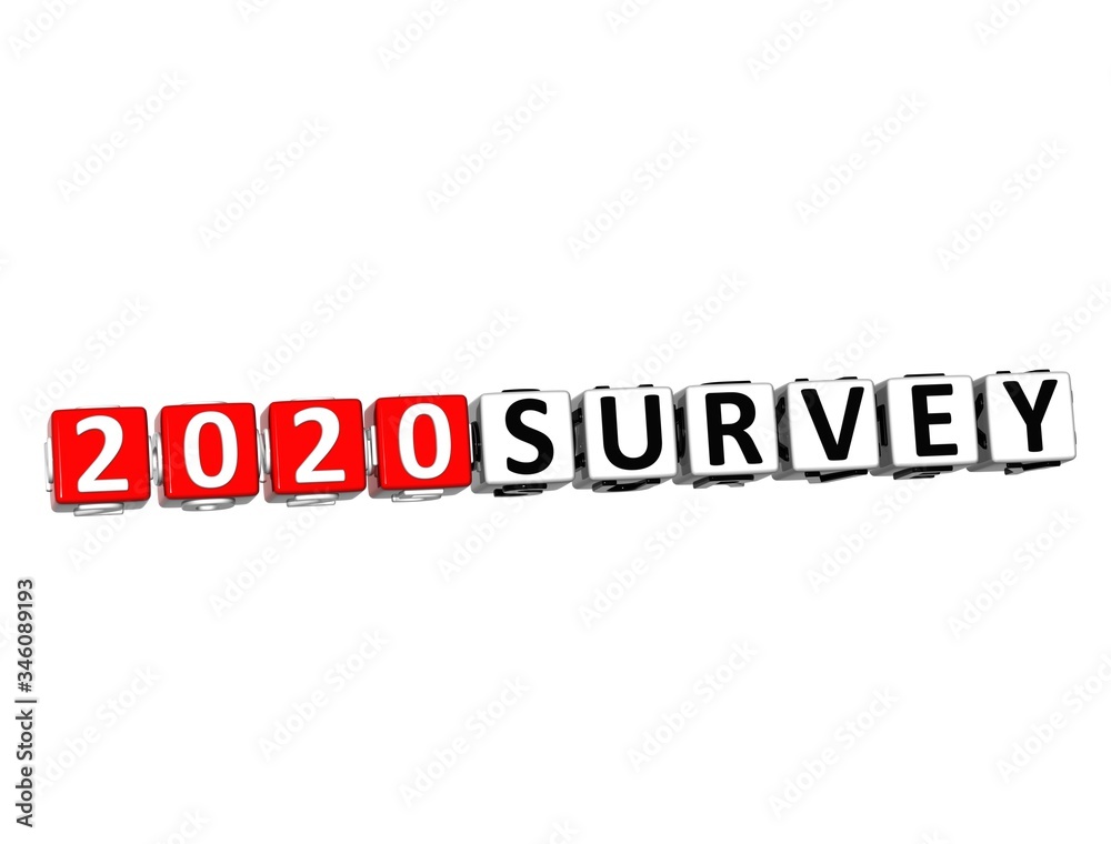 Survey 2020. 3D red-white crossword puzzle on white background. Creative Words. Survey 2020. 3D red-white crossword puzzle on white background. Creative Words.